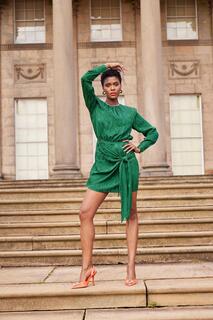 Зеленое жаккардовое мини-платье с запахом спереди и длинными рукавами ANOTHER SUNDAY, зеленый
