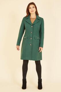 Зеленое пальто на пуговицах в стиле милитари Yumi, зеленый