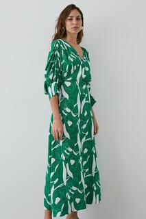 Зеленое платье миди с запахом и крыльями летучей мыши с цветочным принтом Debenhams, зеленый
