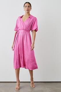 Розовое атласное жаккардовое платье с запахом Debenhams, розовый