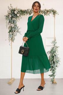 Зеленое платье миди с запахом и подолом FS Collection, зеленый