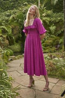 Розовое платье миди из марлевой ткани с рюшами и кисточками ANOTHER SUNDAY, фиолетовый