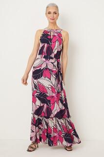 Розовое платье макси с принтом листьев Wallis, розовый