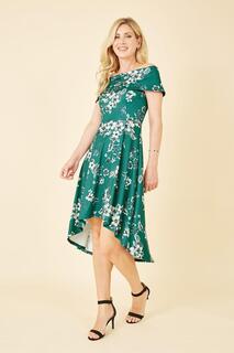 Зеленое платье с глубоким вырезом и глубоким подолом с цветочным принтом Mela, зеленый