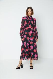 Розовое платье-макси с поворотным вырезом и цветочным принтом Oasis, черный