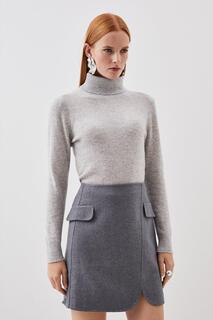 Мини-юбка с запахом и двусторонними карманами на заказ, из смесовой шерсти Karen Millen, серый