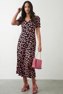 Розовое платье-миди с короткими рукавами и V-образным вырезом Dorothy Perkins, черный