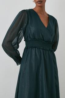 Зеленое платье-миди с присборенной талией и эффектом металлик Debenhams, зеленый