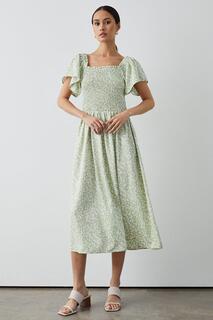 Зеленое платье-миди с цветочным принтом Debenhams, зеленый
