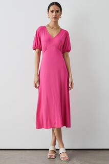 Розовое трикотажное платье-миди с V-образным вырезом Debenhams, розовый