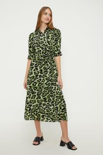 Зеленое платье-рубашка миди с животными Dorothy Perkins, мультиколор