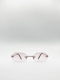 Розовые солнцезащитные очки с шестигранной оправой без оправы SVNX, розовый