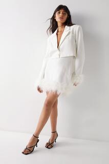 Мини-юбка строгого кроя с отделкой перьями Warehouse, белый