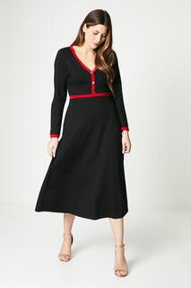 Платье миди Aline из джерси Ponte с контрастной окантовкой Wallis, черный