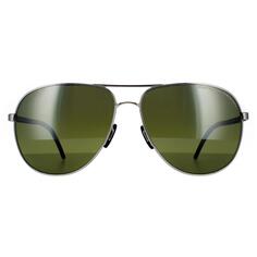 Зеленые поляризованные солнцезащитные очки Aviator Palladium Porsche Design, серебро