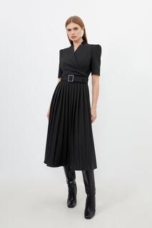 Платье миди Forever из структурированного крепа с вырезом и запахом и поясом Karen Millen, черный