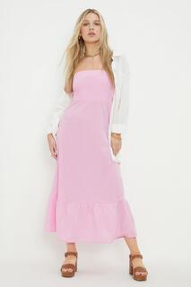 Платье миди Petite Bandeau с оборкой и подолом Dorothy Perkins, розовый