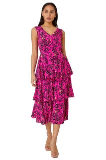 Многоуровневое платье миди с абстрактным животным принтом Dusk, розовый D.U.S.K