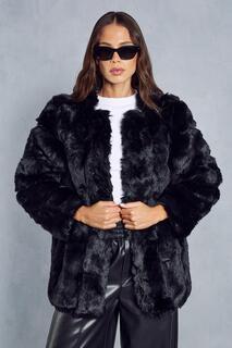 Роскошное пальто оверсайз из искусственного меха со вставками MISSPAP, черный