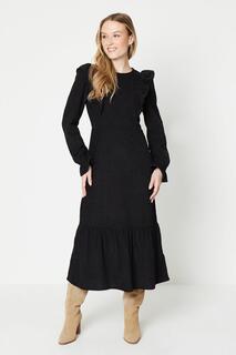 Многоуровневое платье миди с вельветовой оборкой Oasis, черный