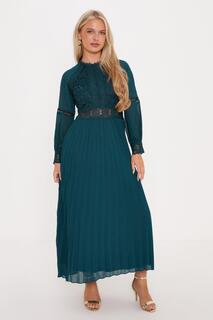 Платье миди Petite Premium с кружевом и плиссировкой Oasis, зеленый