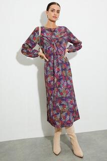 Платье миди Petite с разноцветными точками и закрученной передней частью Dorothy Perkins, мультиколор