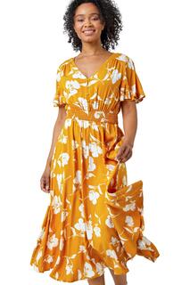 Платье миди Petite с цветочным принтом и сборками Roman, желтый