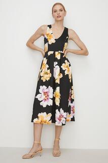 Платье миди Petite с цветочным принтом и перекрещенной спиной Scuba Oasis, черный