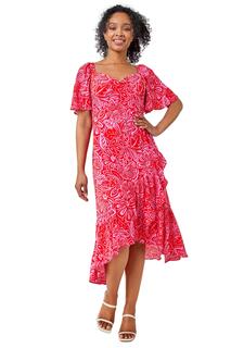 Платье миди Petite со сборками и цветочным принтом Roman, розовый