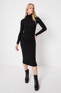 Платье миди Soft Touch с высоким воротником и длинными рукавами Oasis, черный