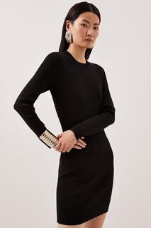 Трикотажное мини-платье с текстурой тела из вискозы Karen Millen, черный