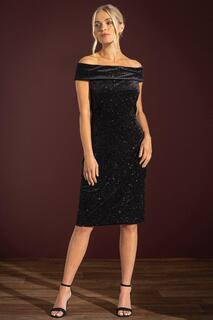 Блестящее велюровое платье с открытыми плечами Klass., черный Класс