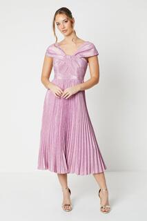 Блестящее платье миди с открытыми плечами Coast, розовый