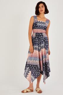 Трикотажное платье без рукавов с цветочным принтом Monsoon, синий