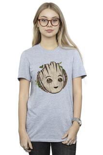 Хлопковая футболка бойфренда I Am Groot с деревянной головой Marvel, серый