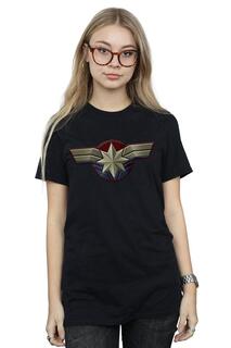 Хлопковая футболка бойфренда с эмблемой капитана на груди Marvel, черный