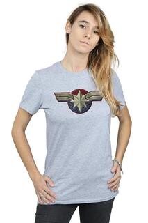 Хлопковая футболка бойфренда с эмблемой капитана на груди Marvel, серый