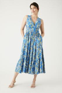 Синее платье-миди с V-образным вырезом и цветочным принтом Debenhams, синий