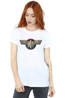 Хлопковая футболка бойфренда с эмблемой капитана на груди Marvel, белый