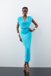 Трикотажное платье макси с воротником-хомутом Karen Millen, синий