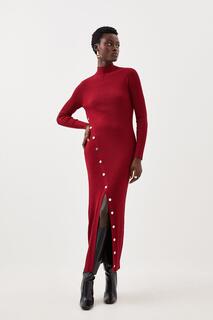 Трикотажное платье мидакси с разрезами и попперами из вискозы Karen Millen, красный