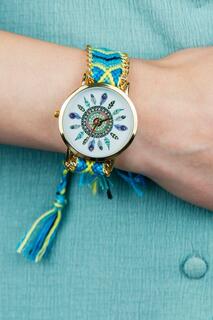 Синий бохо Мандала Арт Богемный Джутовый вязаный ремешок Браслет Наручные часы The Colourful Aura, синий