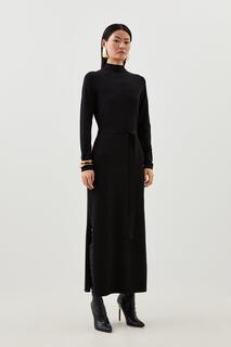 Трикотажное платье мидакси с поясом из вискозы Karen Millen, черный