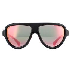 Блестящие черные с розовой кожей авиаторы, синие и розовые зеркальные солнцезащитные очки Moncler, черный