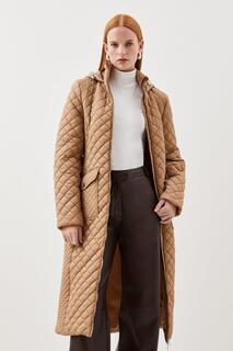 Легкое длинное пальто с капюшоном и поясом Karen Millen, нейтральный