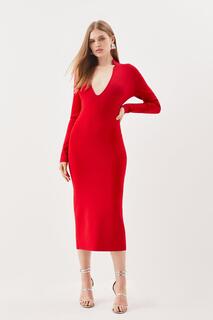 Трикотажное платье миди с воротником, моделирующее фигуру Karen Millen, красный