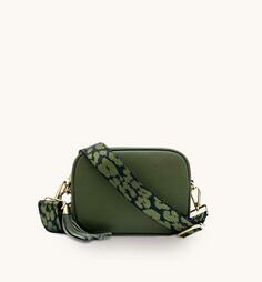 Оливково-зеленая кожаная сумка через плечо с оливково-зеленым ремешком в форме гепарда Apatchy London, зеленый