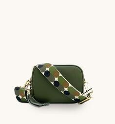 Оливково-зеленая кожаная сумка через плечо с ремешком цвета хаки Pills Apatchy London, зеленый