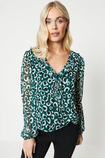 Блуза Petite с леопардовым принтом и оборками Wallis, зеленый
