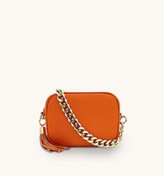 Оранжевая кожаная сумка через плечо с золотым ремешком-цепочкой Apatchy London, оранжевый
